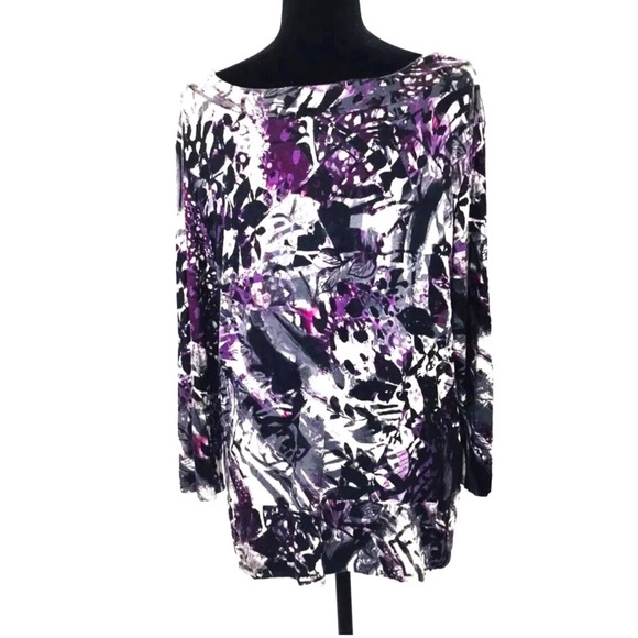 Abstract Design 3/4 Sleeve Tie Detail Waist Top - Picture 3 of 6